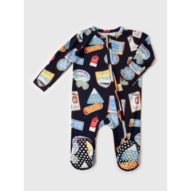 Angel Dear Baby Boys’ Vintage Ski Patches 2-Way Zipper Footie
