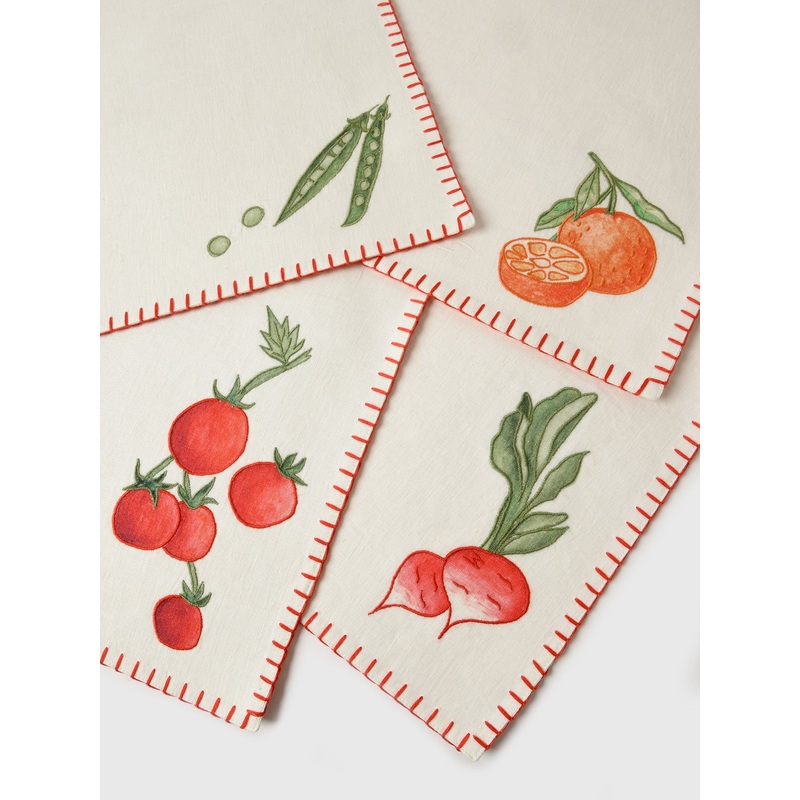 Misette Still Life Embroidered Linen Placemat Set