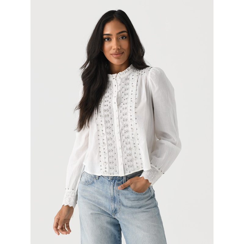 LoveShackFancy Women’s Mildrene Rhinestone-Studded Blouse