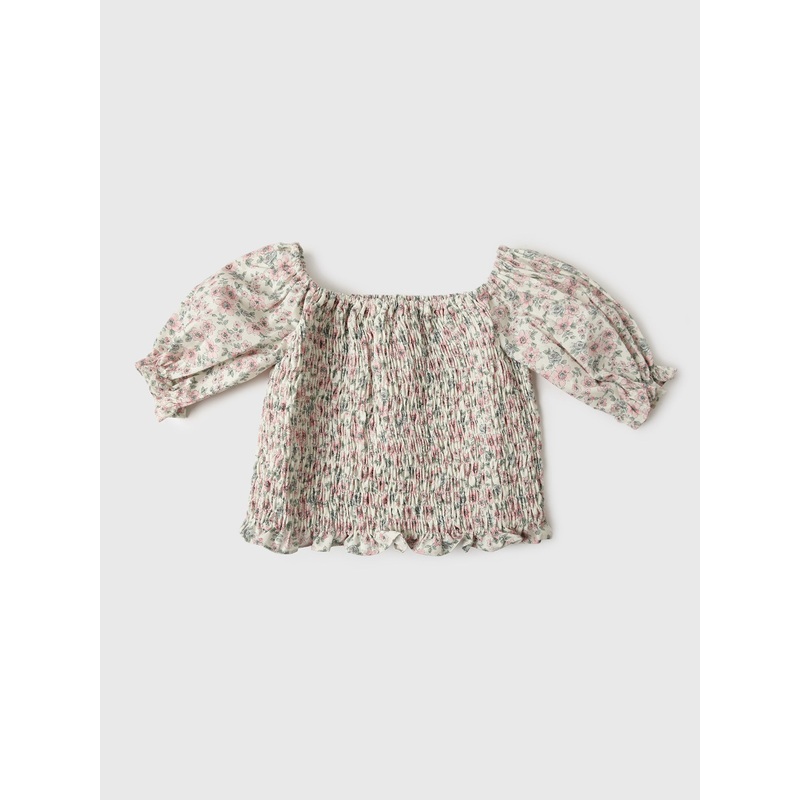 Be Elizabeth Girls’ Cherry Blossom Short Sleeve Smocked Top