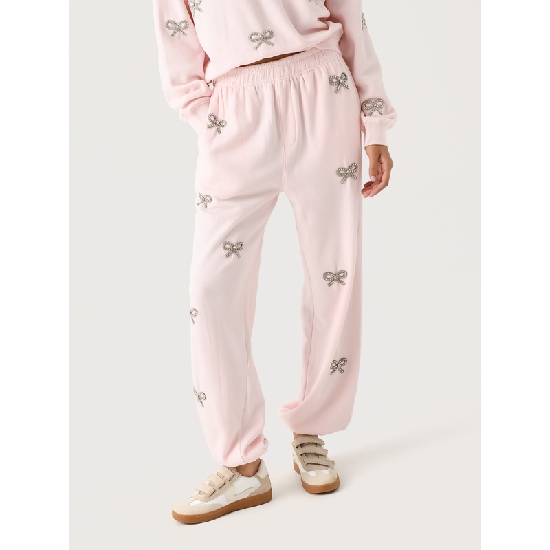 LoveShackFancy Women’s Lillia Crystal Bow Fleece Sweatpant