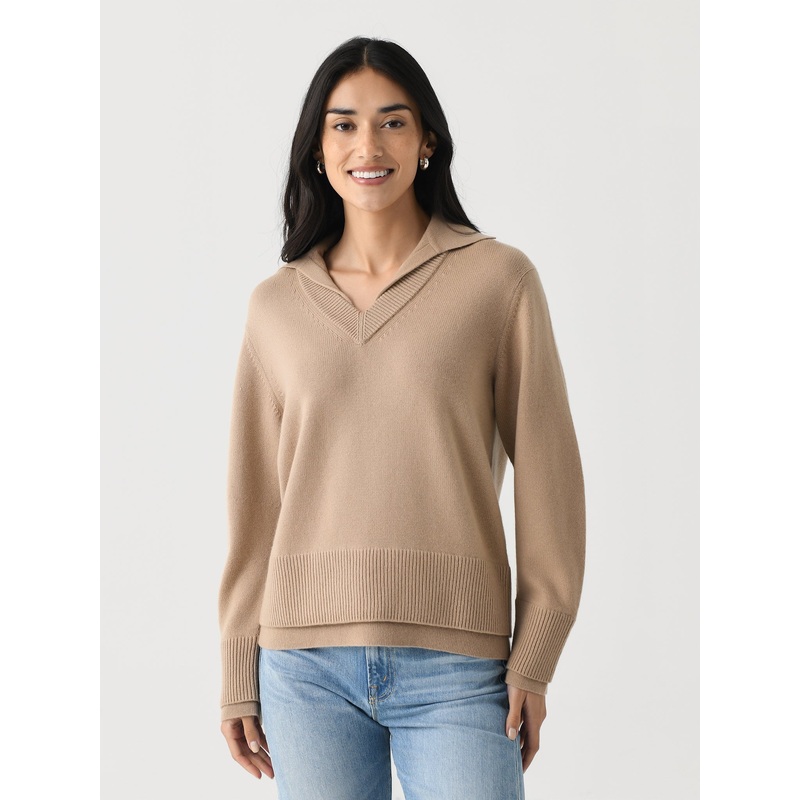 Vince Women’s Wool-Cashmere Double-Layer Collared Pullover