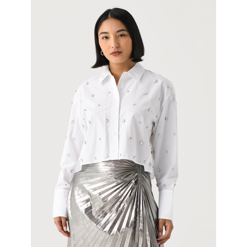 ALC Women’s Mackie Embellished Cropped Cotton Shirt