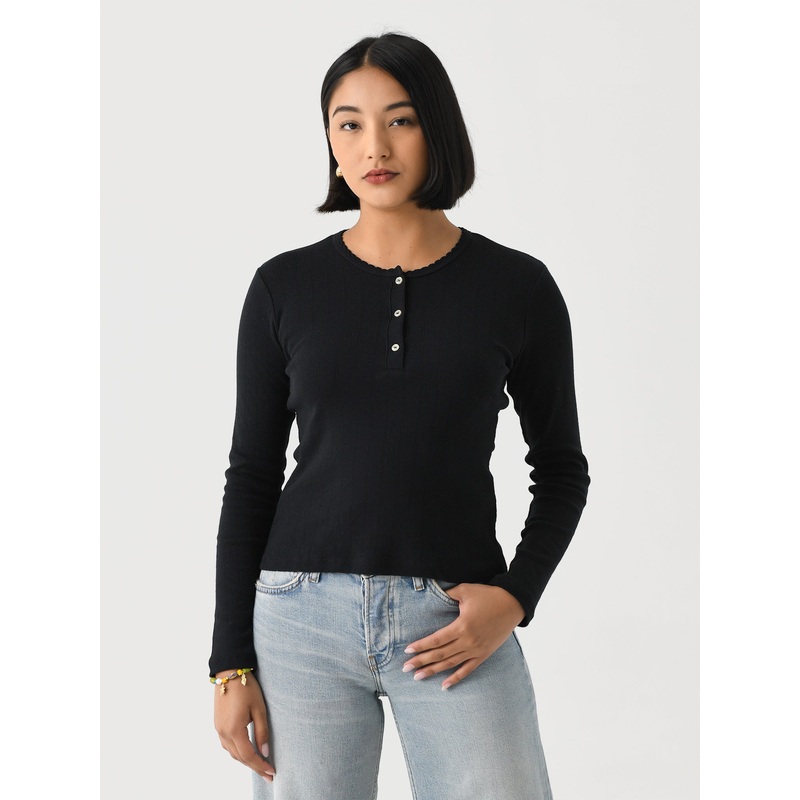 Leset Women’s Pointelle Long Sleeve Henley