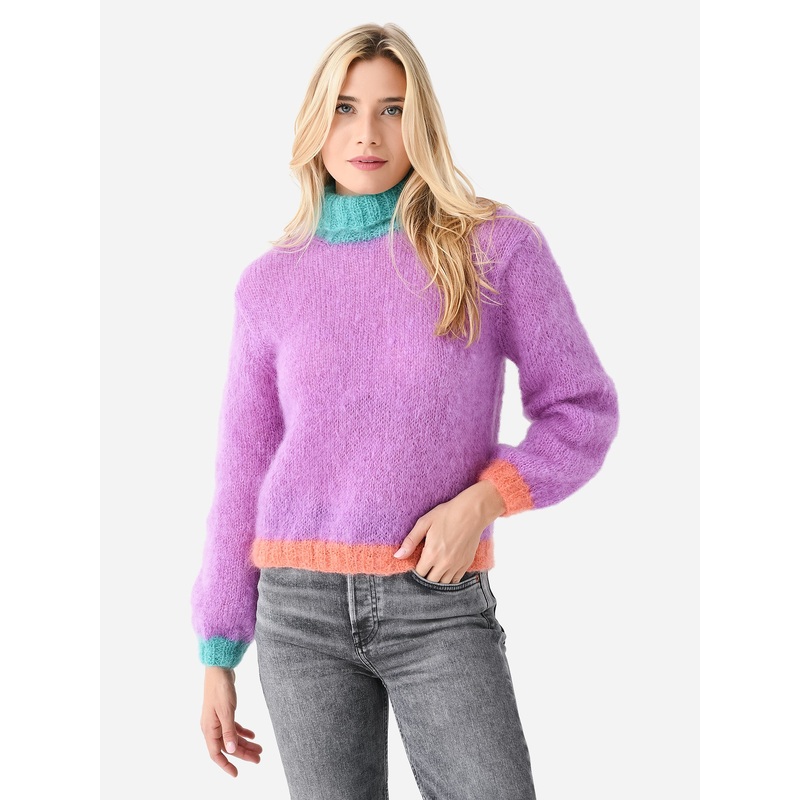 Rose Carmine Women’s High Neck Colorblock Sweater
