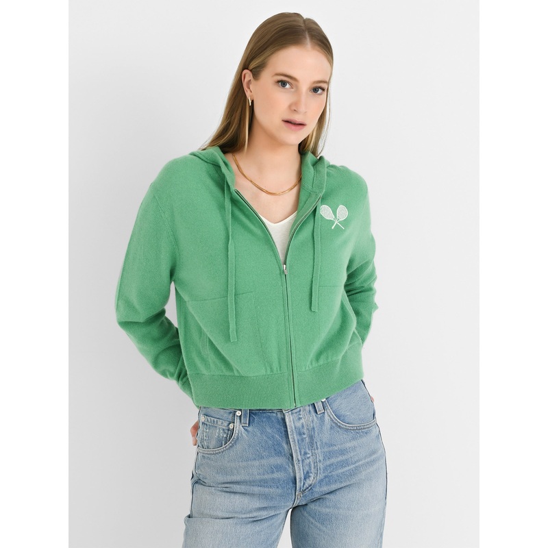 White + Warren Women’s Cashmere Racket Cropped Zip Hoodie