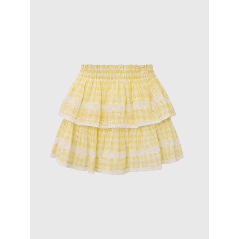 LoveShackFancy Women’s Ruffle Mini Gingham Eyelet Skirt