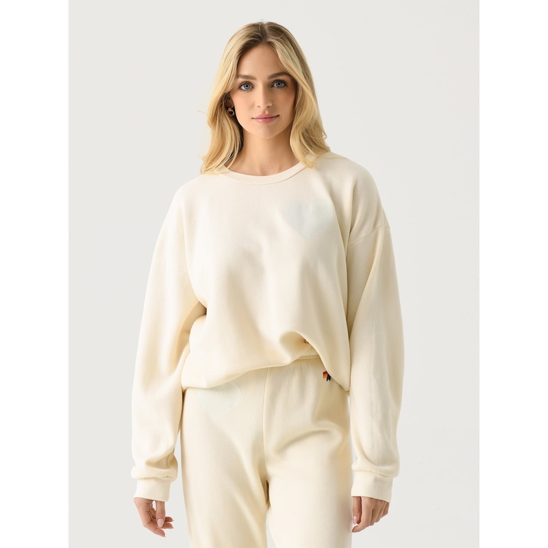 Aviator Nation Women’s Glitter Heart Relaxed Crew Sweatshirt