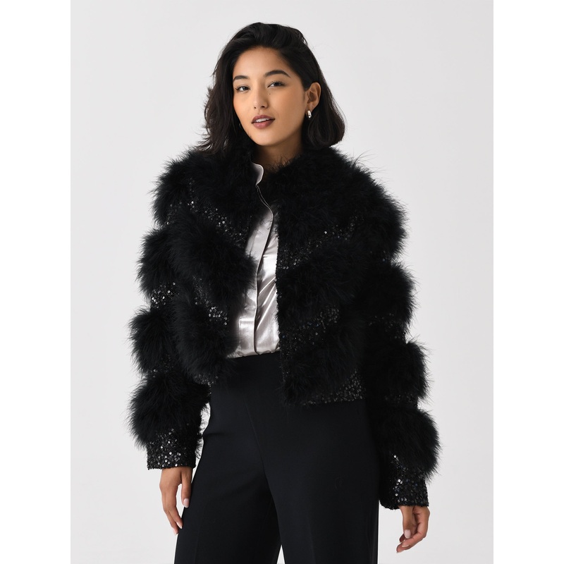 LoveShackFancy Women’s Curran Sequin Feathered Jacket