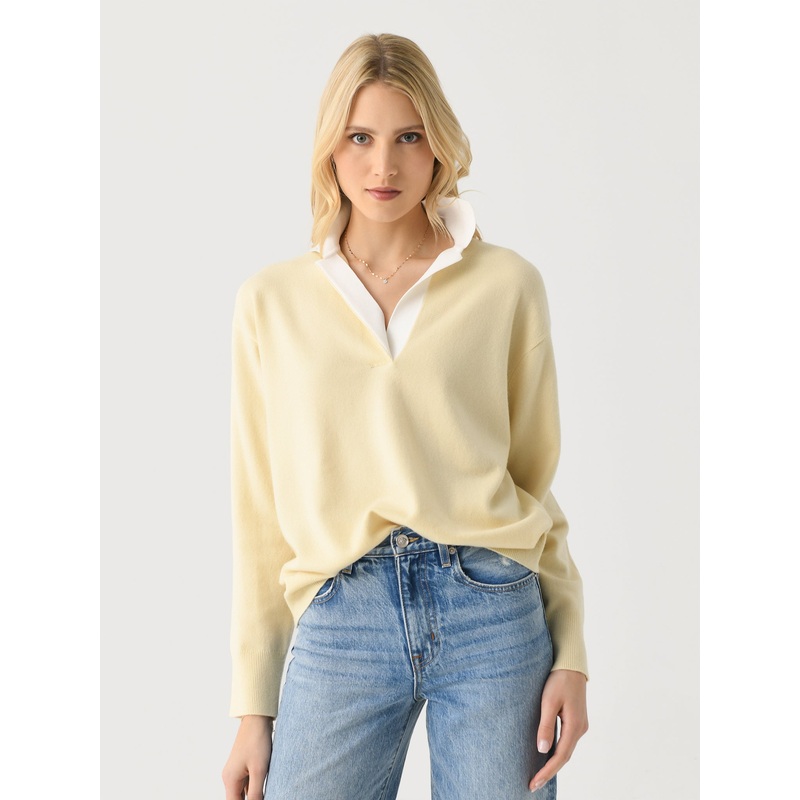 Vince Women’s Contrast-Collar Wool-Blend Polo Sweater
