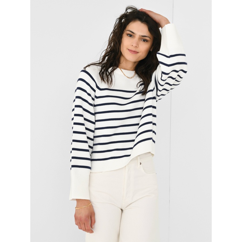 White + Warren Women’s Organic Cotton Striped Raglan Crewneck