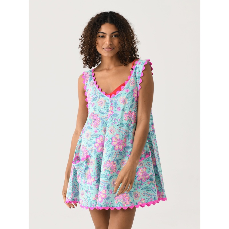 Juliet Dunn Women’s Block Print Low Back Ric Rac Dress