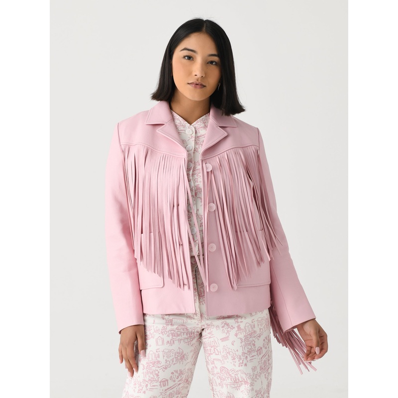 LoveShackFancy Women’s Geraline Leather Fringe Jacket