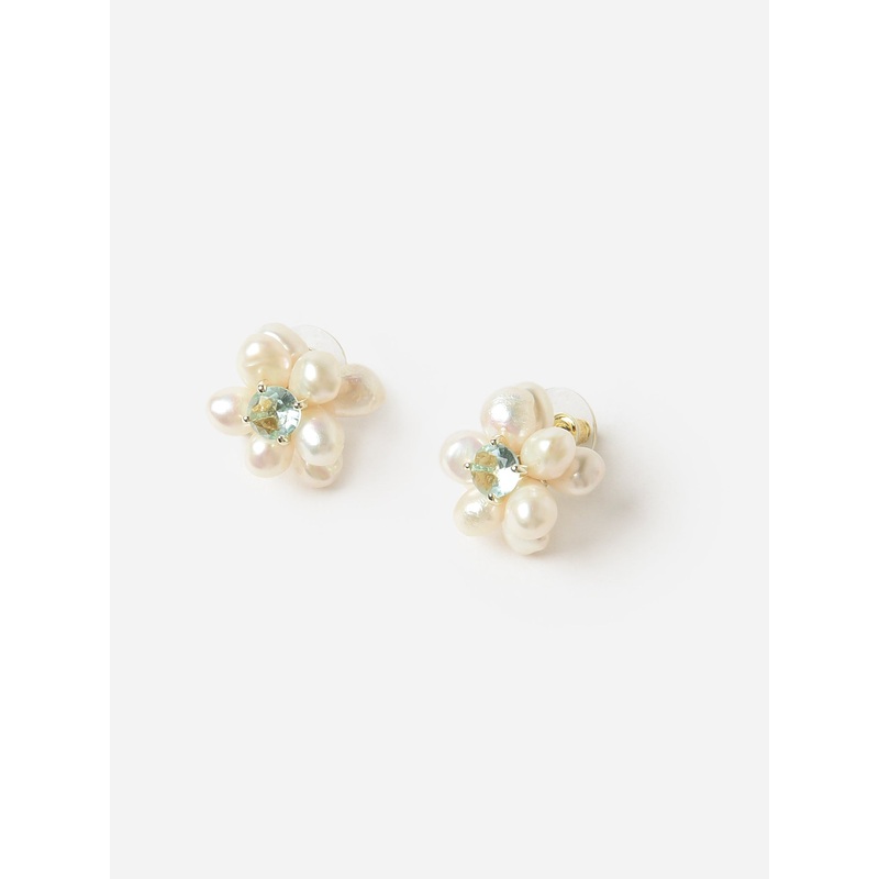Nicola Bathie Freshwater Pearls + Quartz Hydrangea Stud Earrings