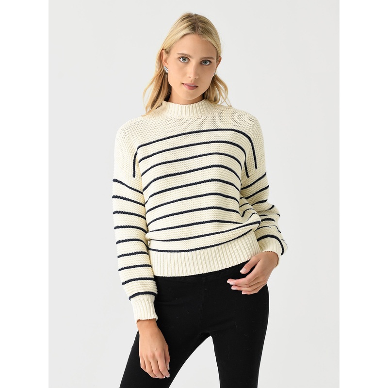 Alex Mill Women’s Button-Back Stripe Crewneck Sweater