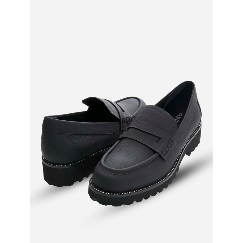 Vaneli Women’s Zayna Loafer|6|6.5|7|7.5|8|8.5|9|9.5|10|BLACK MILLED CALF|CHROME GRAINED MET|SHELL GRAIN MET