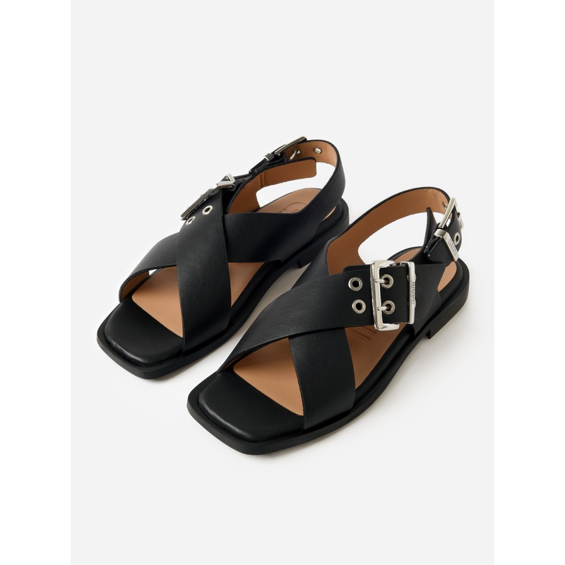 GANNI Women’s Feminine Buckle Cross Strap Sandal