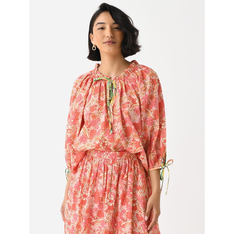 Sur La Vague Women’s Orange Floral Contrast Blouse
