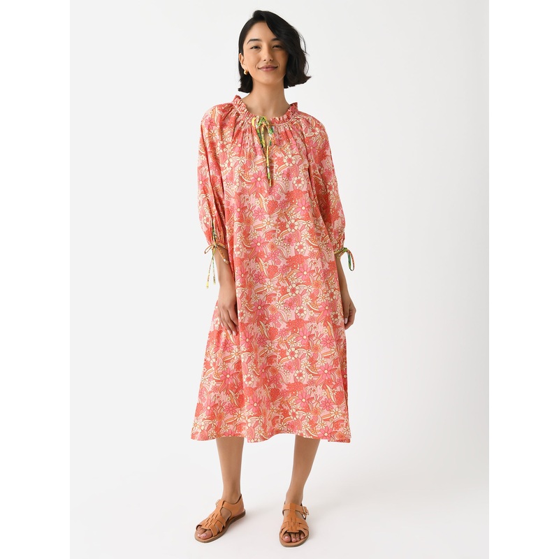Sur La Vague Women’s Orange Floral Contrast Caftan