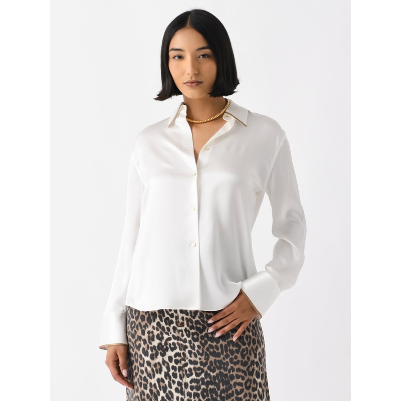Vince Women’s Silk Tipped Slim Long-Sleeve Blouse