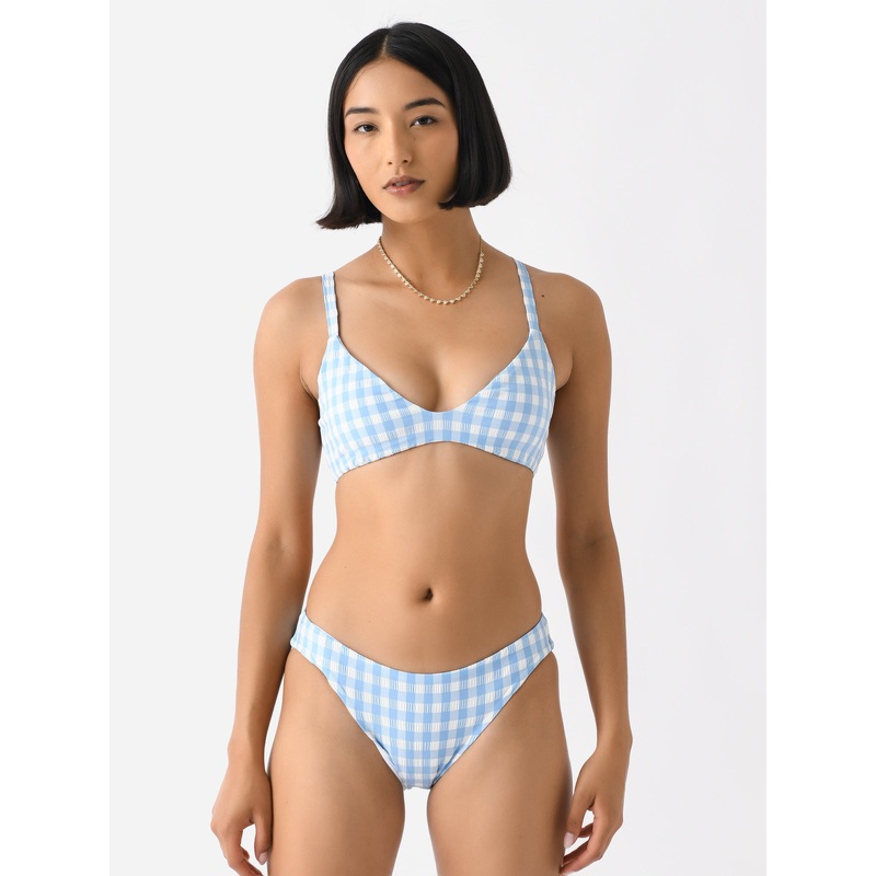 Minnow Women’s Surfside Blue Gingham Crinkle Bikini Top