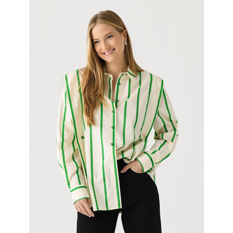Berenice Women’s Cooper Shirt|34|36|38|40|WHITE/GREEN STRIPE