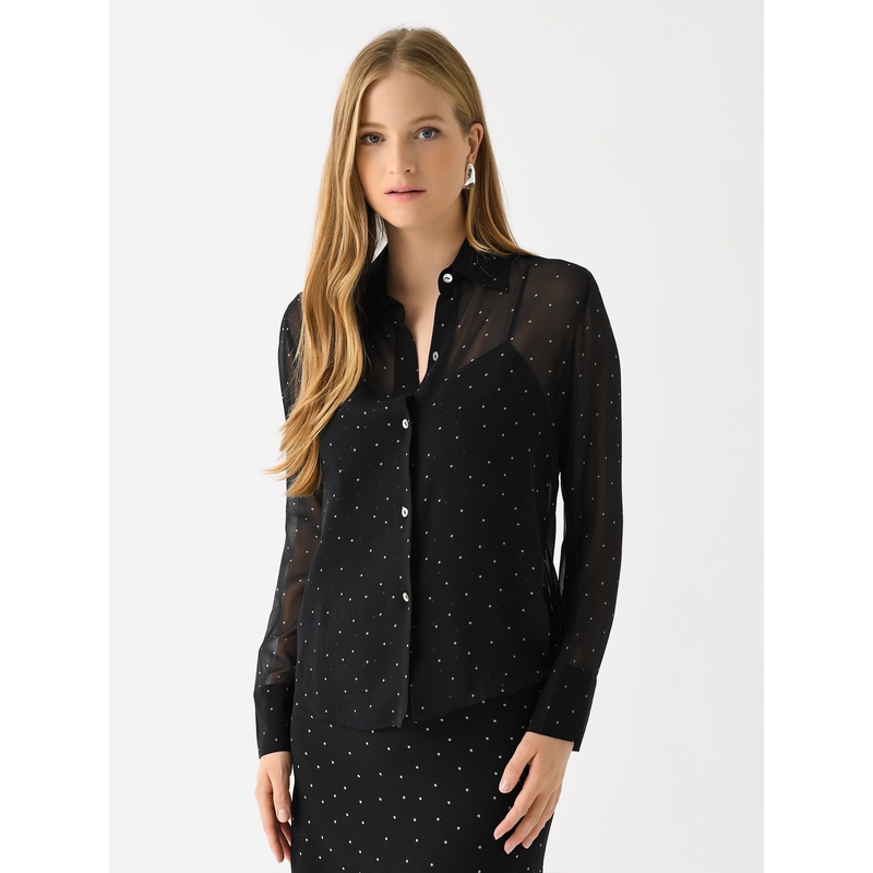 Vince Women’s Sheer Dot-Print Silk Lined Blouse