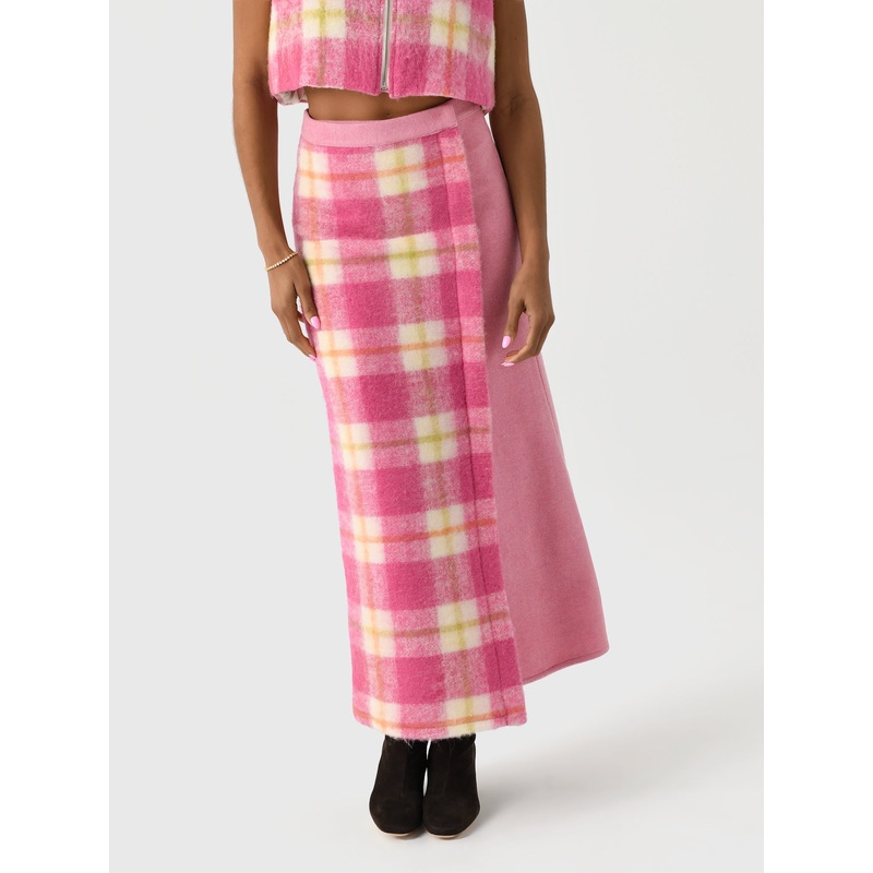 AVN Women’s Crossed Skirt|38|40|42|44|46|48|CHECK WHITE/PINK/GREEN