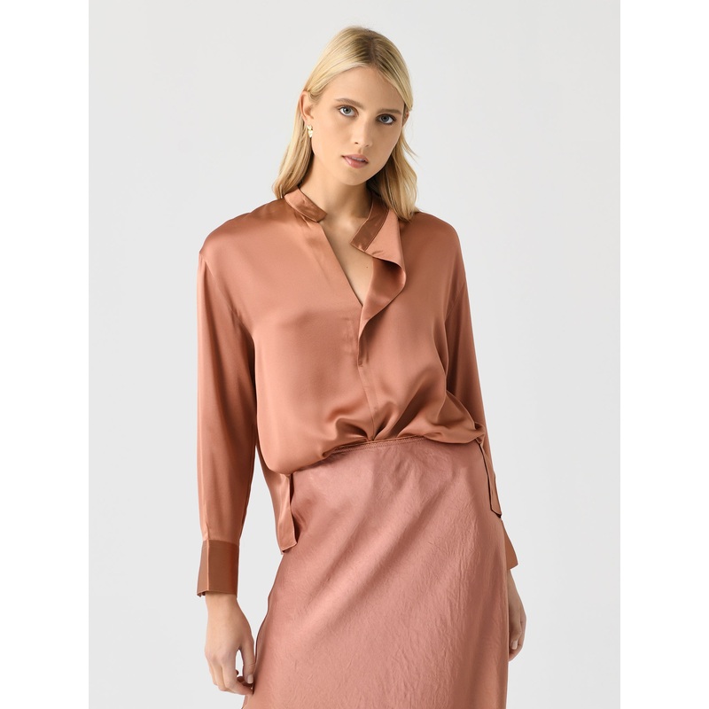 Vince Women’s Silk Draped Stand-Collar Blouse