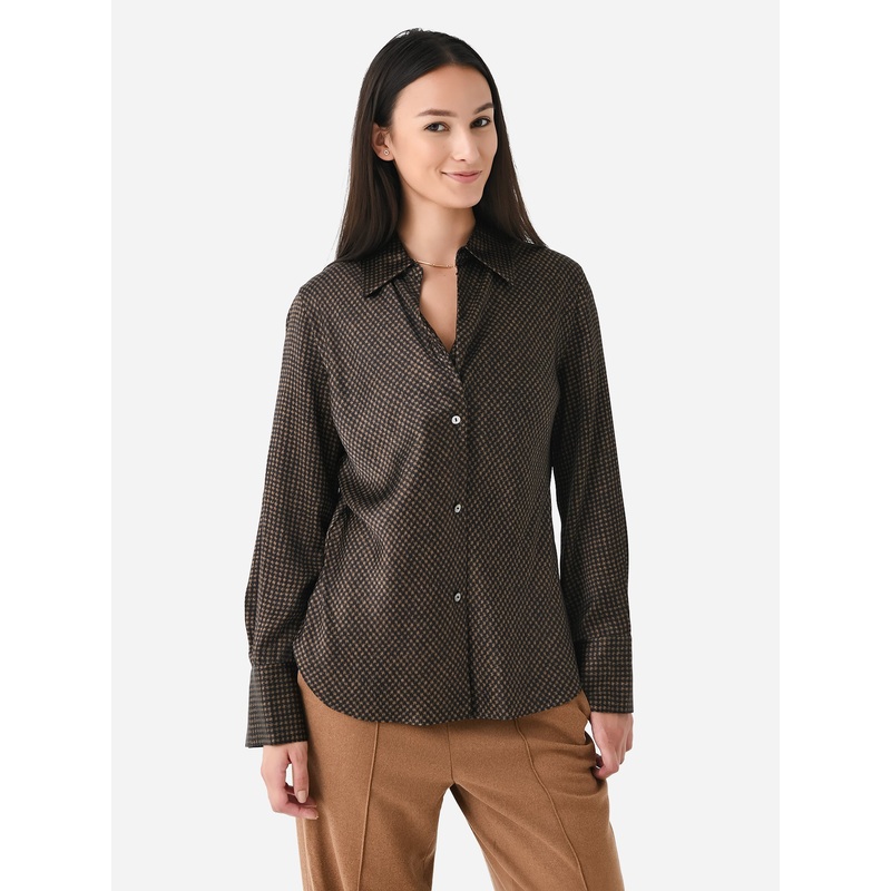 Vince Women’s Houndstooth Silk Bias Long Sleeve Blouse
