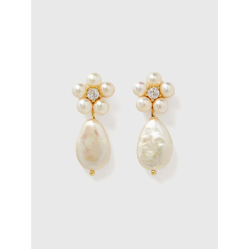 Shashi Flower Pearl Drop Earrings