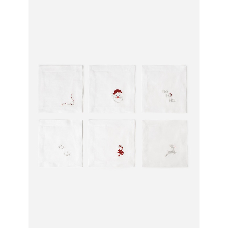 Barioles Casa Set of 6 Holiday Linen Cocktail Napkins