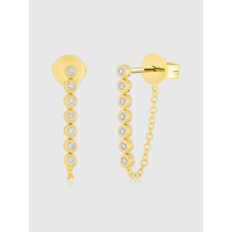 EF Collection Multi Diamond Bezel Chain Stud Earrings