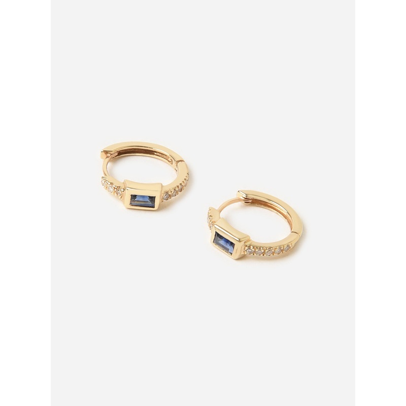 S. Bell Baguette Sapphire Diamond Huggie Earrings