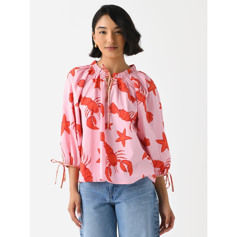Sur La Vague Women’s Lobster Contrast Blouse