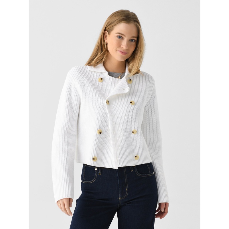 Vince Women’s Cotton-Blend Double-Breasted Sweater Jacket
