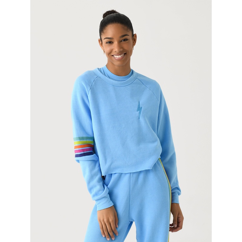 Aviator Nation Women’s Bolt Rugby Stitch Cropped Crew Sweatshirt