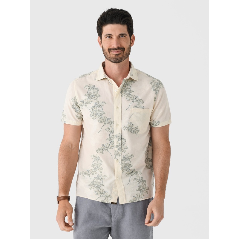 Billy Reid Men’s Short Sleeve Watercolor Lily Jacquard Treme Shirt