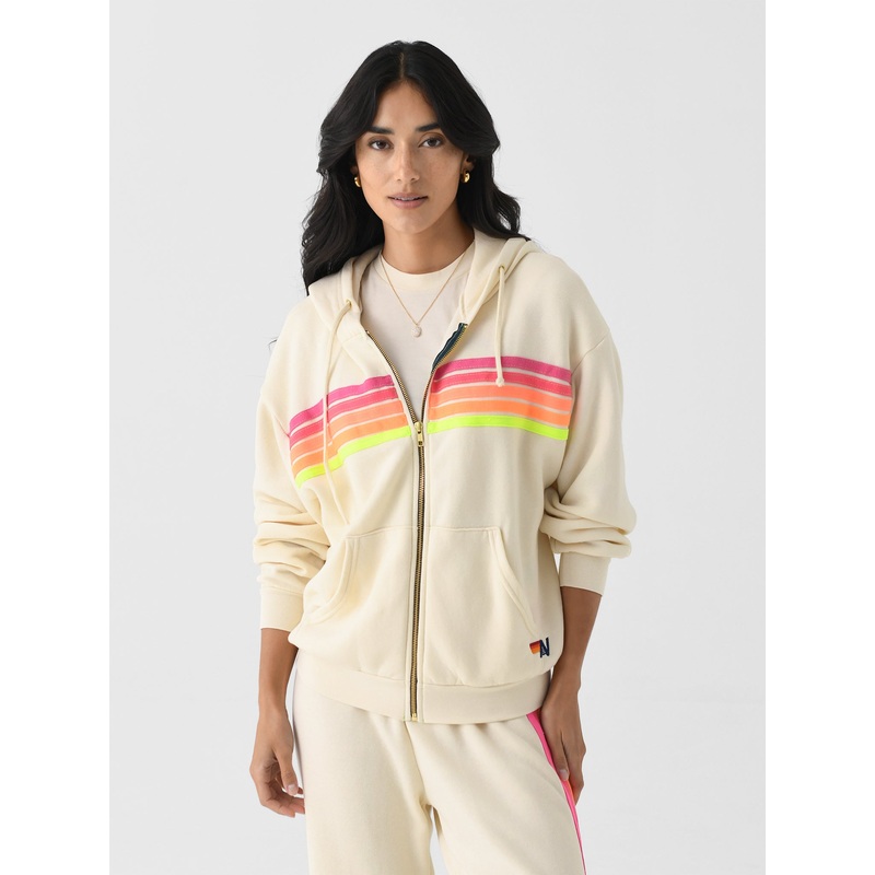 Aviator Nation Women’s 5 Stripe Relaxed Zip Hoodie