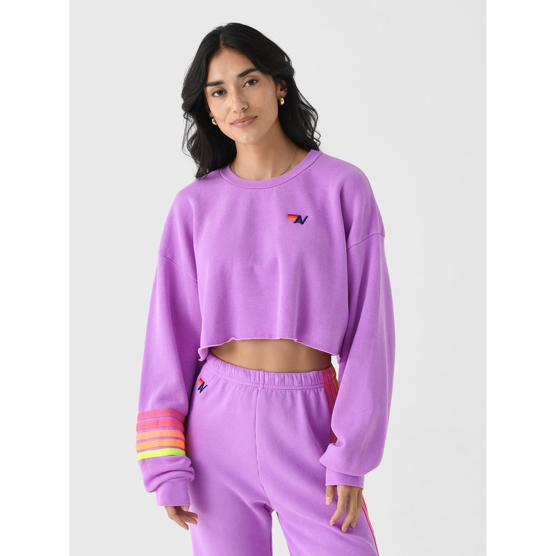 Aviator Nation Women’s Rugby Stitch Cropped Crew Relaxed Sweatshirt