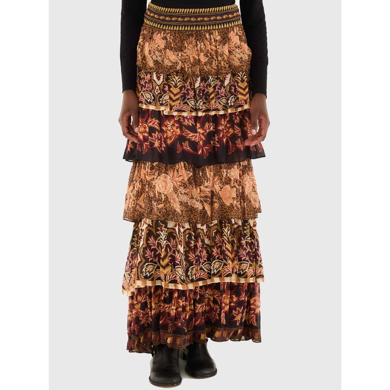 Farm Rio Women’s Mixed Scarves Ruffled Maxi Skirt