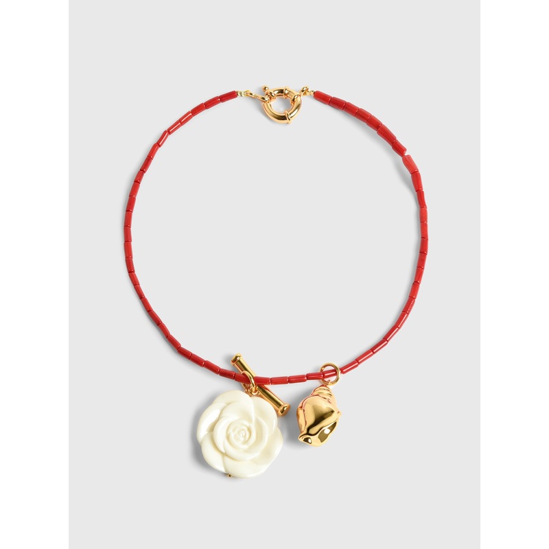 Timeless Pearly Red Bead Charm Necklace