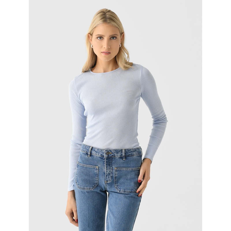 Vince Women’s Ribbed Pima Cotton Long-Sleeve Crew Neck T-Shirt