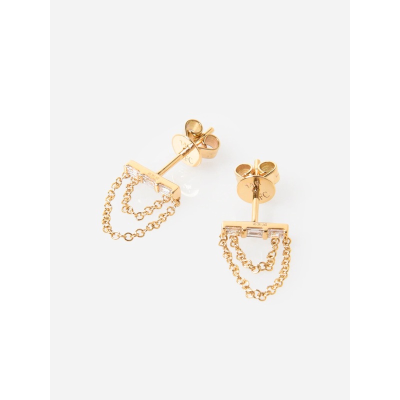 EF Collection Diamond Baguette Bar Chain Stud Earrings