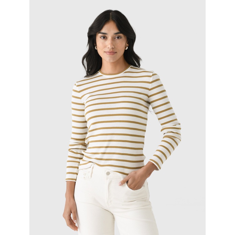 Vince Women’s Striped Ribbed Pima Cotton Long-Sleeve T-Shirt