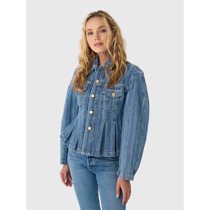 GANNI Women’s Striped Denim Pleated Jacket
