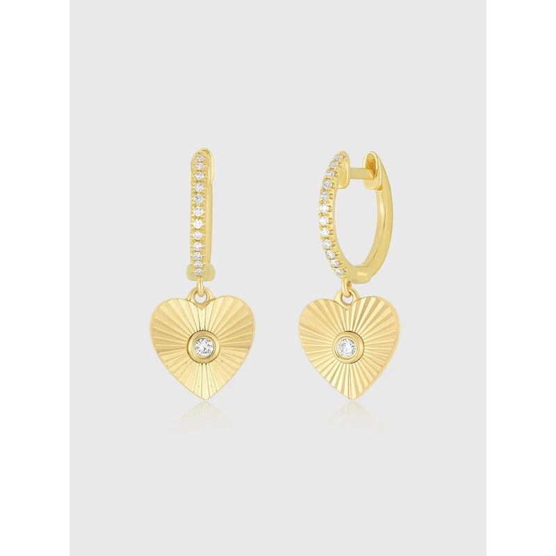 EF Collection Diamond Fluted Heart Drop Huggie Earrings