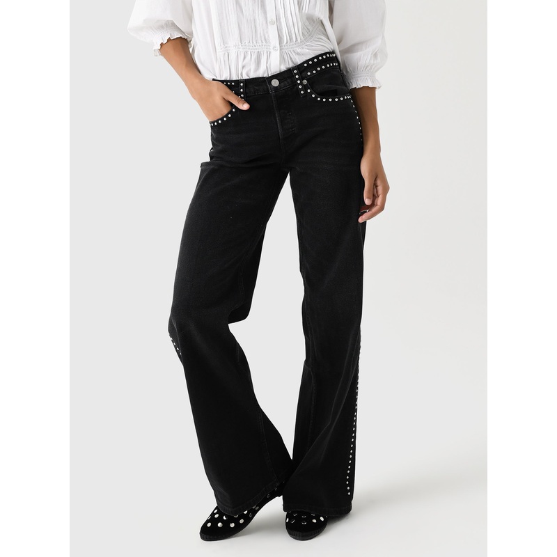 Re/Done Women’s Studded Mid Rise Wide Leg Jean