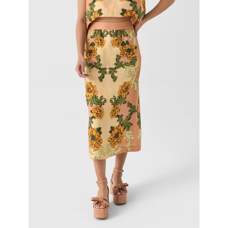 Farm Rio Women’s Delicate Flower Arabesques Midi Skirt