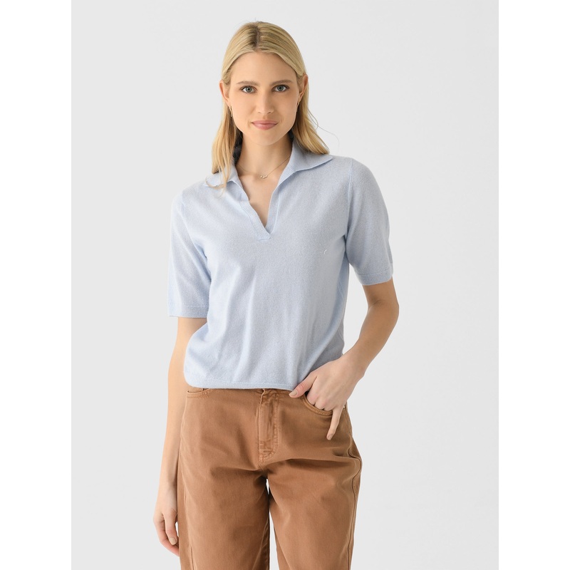 Vince Women’s Cashmere-Silk Short-Sleeve Polo Sweater